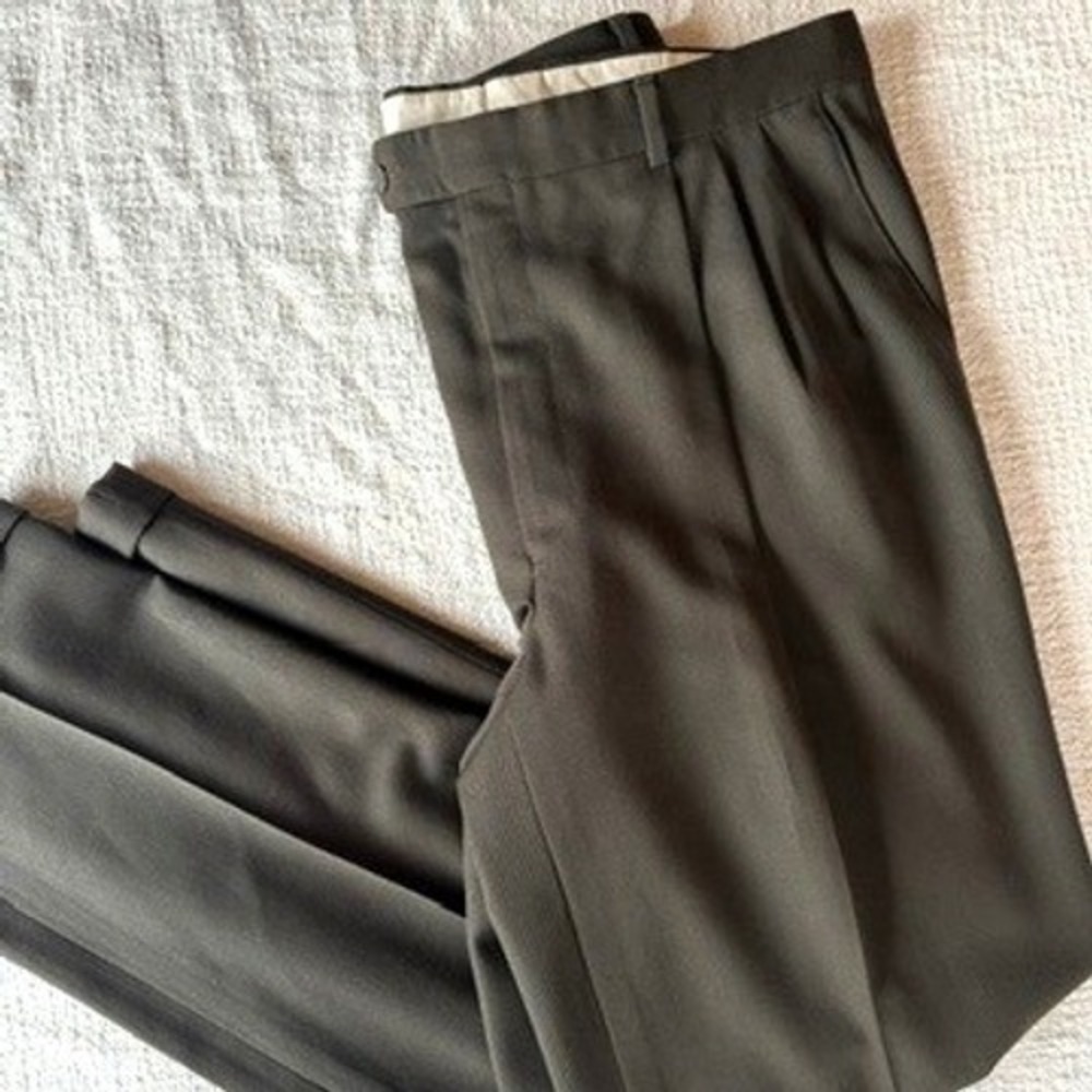 Monsieur by Givenchy Mens‎ Dress Pants 38R Pleated Trousers Dark Olive Green
